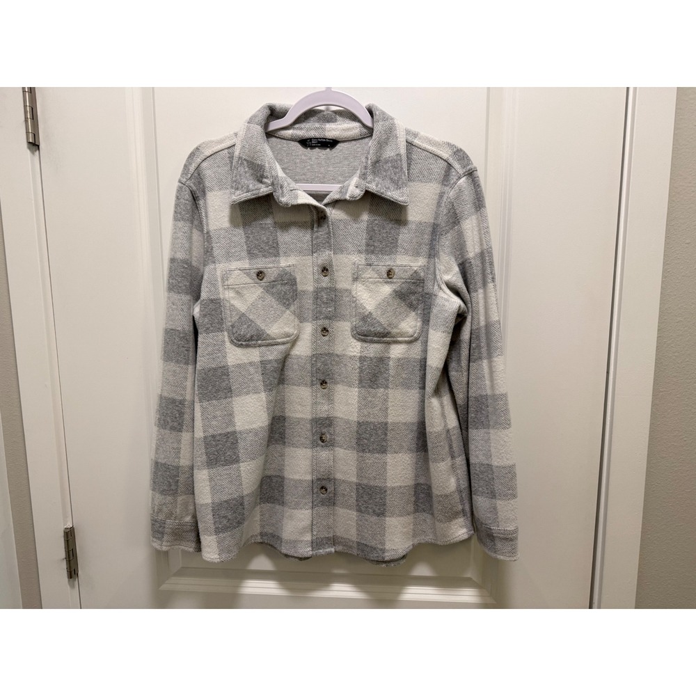 Members Mark Womens Grey White Buffalo Plaid Cozy Button Down Shirt Shacket M